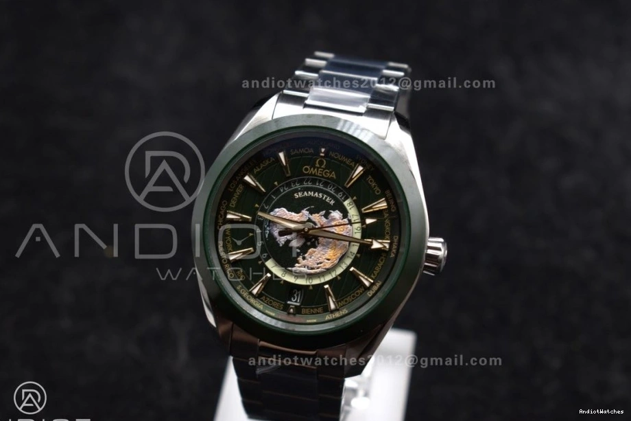 Aqua Super Ceramic SS Edition on Unisex Best Clone GMT 43mm Worldtimer Green A8938 VSF 513 1:1 Bracelet Terra 0417